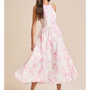 Altar'd State Cream and Pink Floral Halter Midi Dress